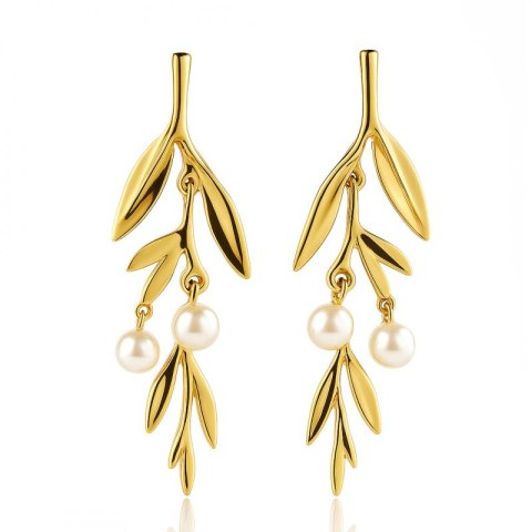 Kolczyki ze stali szlachetnej pozłacane 14k złotem, wiszące z perełkami KST3438