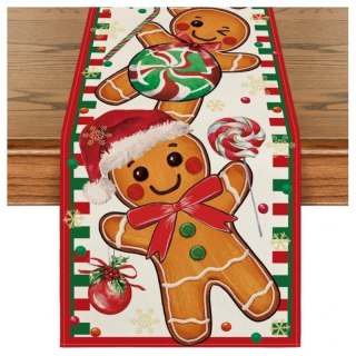 Lniany bieżnik na stół bożonarodzeniowy, PIERNICZKI 180 x 33cm BZK09