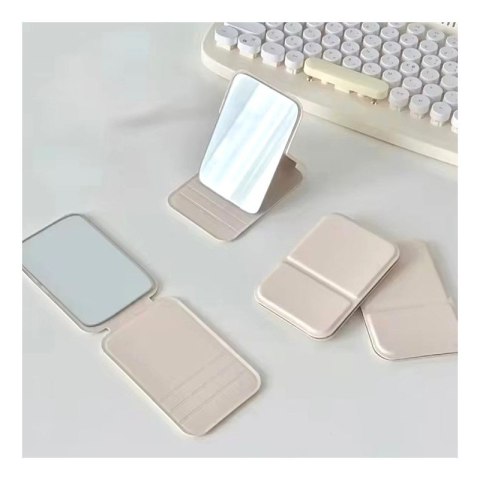 Lusterko kosmetyczne z ekoskóry, otwierane, stojące, do torebki kremowe L17K