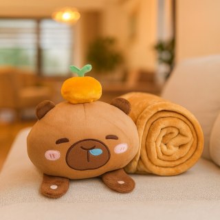 Mięciutki koc z poduszką KAPIBARA XL Flanela 100*170cm GRUBY MIĘKKI NARZUTA KOC20