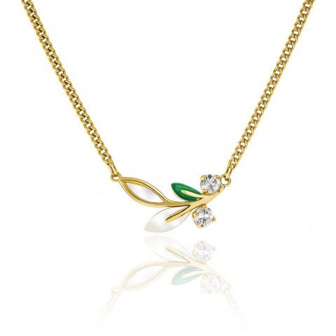 Naszyjnik stal szlachetna pozłacana 14k złotem, LISTEK masa perłowa NST2210