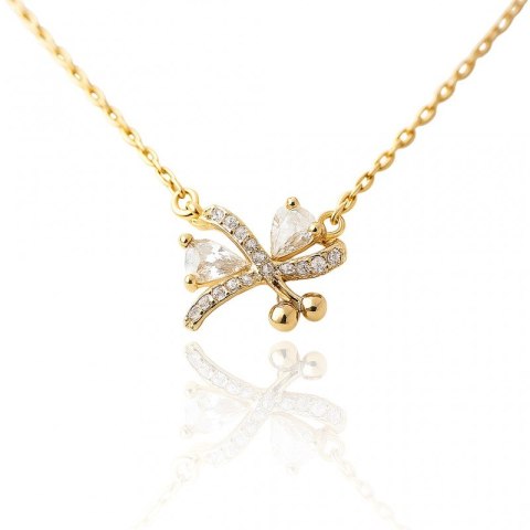 Naszyjnik stal szlachetna pozłacana 14k złotem, kokardka cyrkonie NST2221