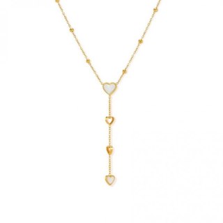 Naszyjnik stal szlachetna pozłacana 14k złotem, zwisający, serca masa perłowa NST2151