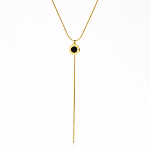 Naszyjnik wpadający stal szlachetna pozłacana 14k złotem, czarna tarcza zegara NST2224