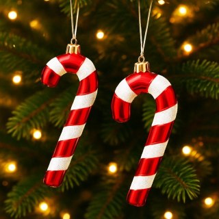 Ozdoba na choinkę 4 szt. lizak czerwono-biały 7 x 14 cm BSN73