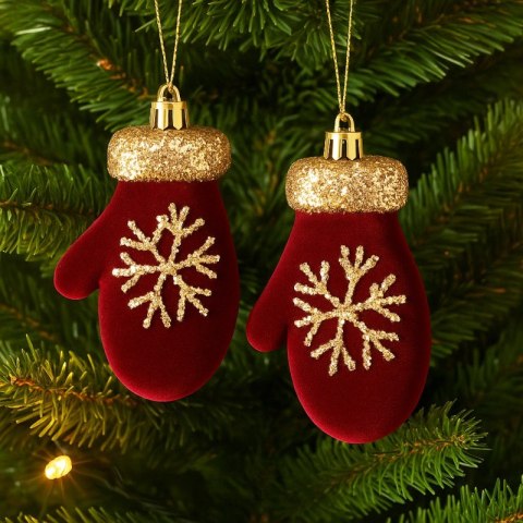 Ozdoba świąteczna bordowe rękawiczki welurowe 2szt WOZ60