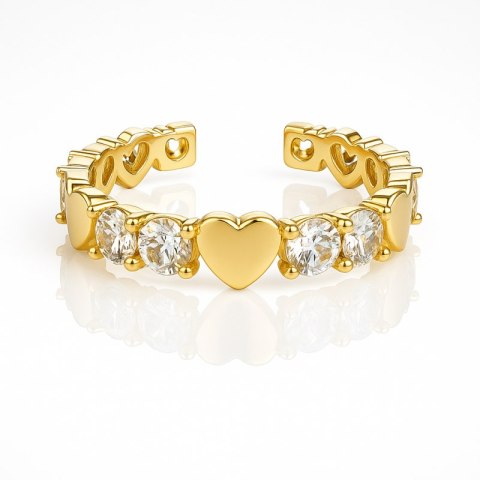 Pierścionek stal chirurgiczna platerowana złotem regulowany, z cyrkoniami PST970, Rozmiar pierścionków: US6 EU11