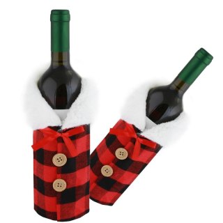Pokrowiec na butelkę, wino Boże Narodzenie czerwono - czarna krata KSN12