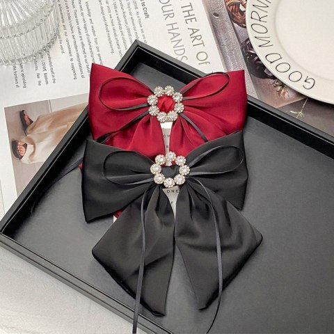Spinka klamra do włosów Czarna Kokarda z diamencikami XL SP441CZ