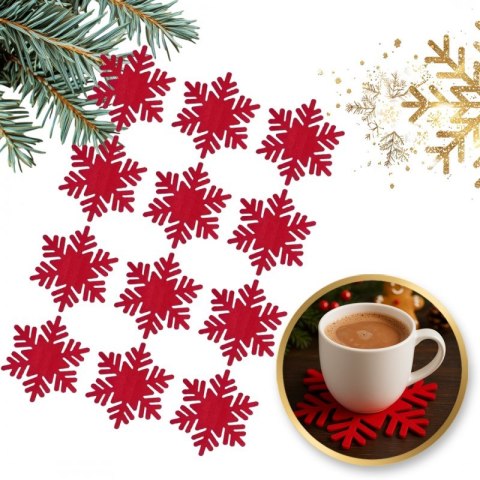 Świąteczna podkładka na stół pod kubek, na sztućce 15 cm ażurowa ŚNIEŻYNKA - zestaw 12 szt. MP54