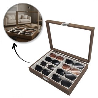 Szkatułka 8 przegródek na okulary lub akcesoria, etui organizer, szkło PDMDF07