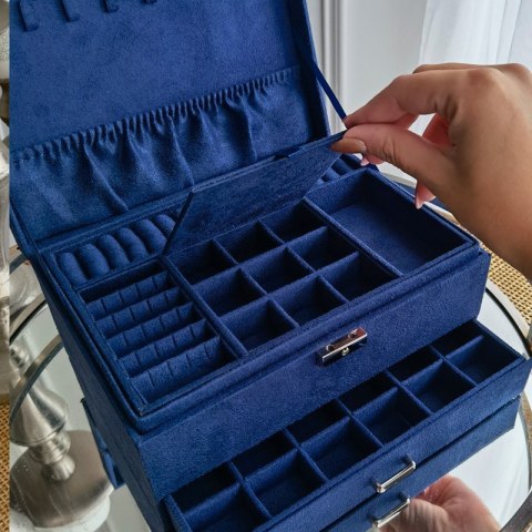 Szkatułka na biżuterię kuferek etui organizer kobalt PD119GRAN