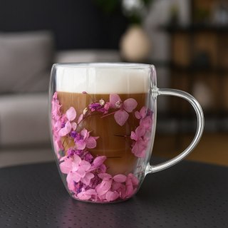 Szklanka termiczna z kwiatami w środku, gipsówka hortensje fiolet, róż 300 ml 1szt SZK201