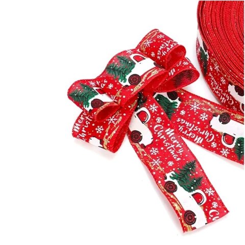 Taśma świąteczna na kokardę, wstążka na prezent Boże Narodzenie 5cm x 5m KSN70