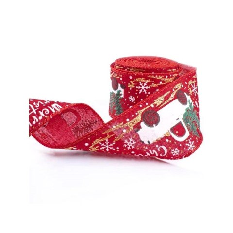 Taśma świąteczna na kokardę, wstążka na prezent Boże Narodzenie 5cm x 5m KSN70