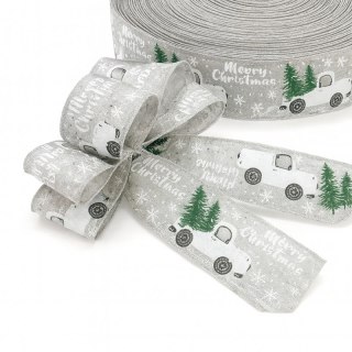 Taśma świąteczna na kokardę, wstążka na prezent Bożonarodzeniowa 5cm x 2m KSN131
