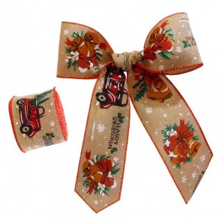 Taśma świąteczna na kokardę, wstążka na prezent Bożonarodzeniowa 6,3cm x 2m KSN139