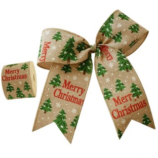 Taśma świąteczna na kokardę, wstążka na prezent Bożonarodzeniowa 6,3cm x 2m KSN140