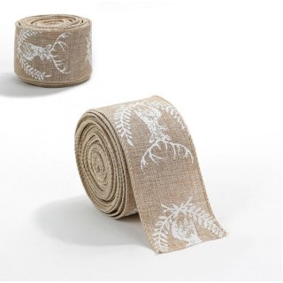 Taśma świąteczna na kokardę, wstążka na prezent Bożonarodzeniowa Beżowa 5cm x 2m KSN128