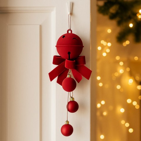 Zawieszka na choinkę, dzwoneczek z kokardą i bombkami, 1 sztuka 34cm WOZ49