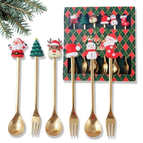 Zestaw łyżeczek ze świątecznymi figurkami, 6szt w pudełku, złote 16,8 x 2,9cm LYZ6