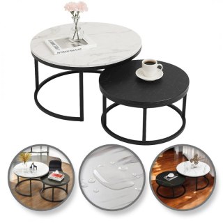 Zestaw okrągłych stolików kawowych 2w1 biało czarny marmur 60 i 80 cm STL14BCZ