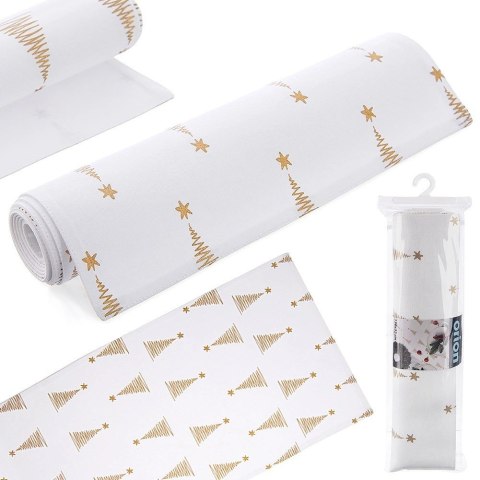 Bieżnik na Stół Bawełniany Świąteczny ORION 130 x 32 cm Choinka Biały