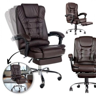 Fotel biurowy obrotowy BOSS z podnóżkiem - brązowy SKÓRA KO22BR