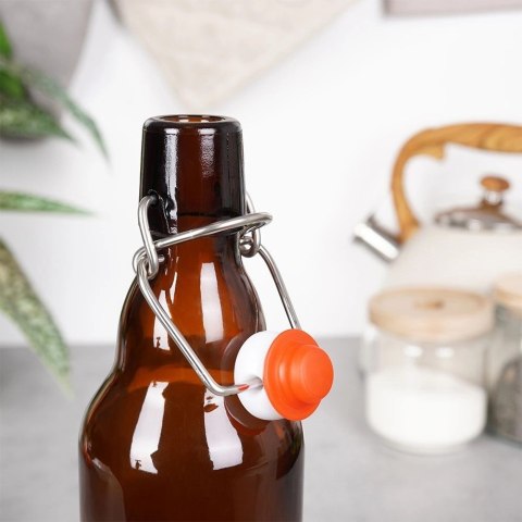 Butelka Szklana ORION z Klipsem 340 ml Ciemne Szkło Retro na Nalewki Oliwę