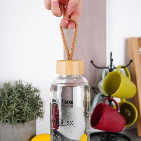 Butelka na Wodę VILDE 1 L Szklana Bambusowa Zakrętka Miarka