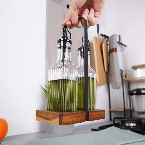 Butelki na Oliwe i Ocet VILDE 2x 190 ml Szklane Ze Stojakiem