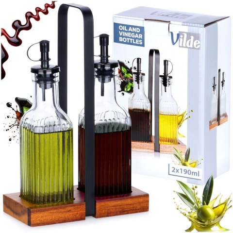 Butelki na Oliwe i Ocet VILDE 2x 190 ml Szklane Ze Stojakiem