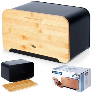 Chlebak Pojemnik z Deską Bambusową Metalowy Czarny VILDE 35 x 22 x 20,5 cm