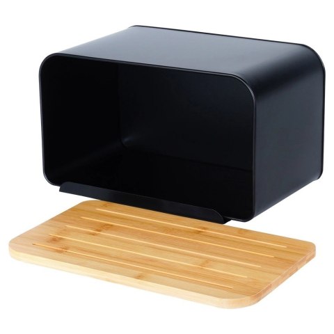 Chlebak Pojemnik z Deską Bambusową Metalowy Czarny VILDE 35 x 22 x 20,5 cm