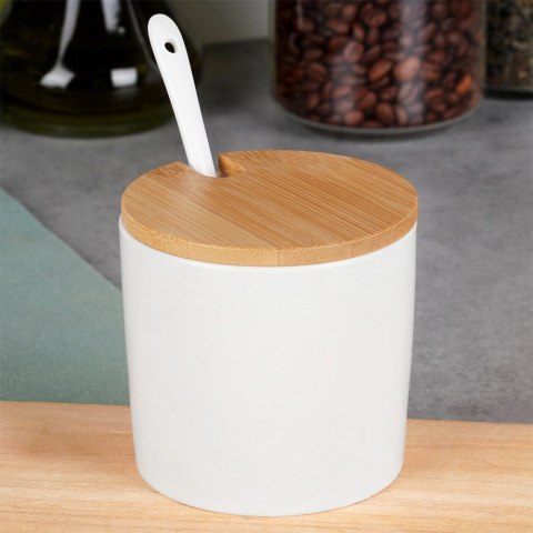 Cukierniczka Ceramiczna VILDE 250 ml Biała z Pokrywką i Łyżeczką