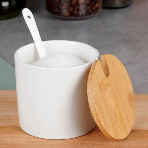 Cukierniczka Ceramiczna VILDE 250 ml Biała z Pokrywką i Łyżeczką