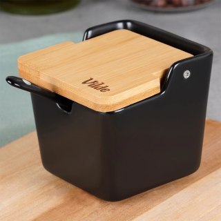Cukierniczka Cukiernica Z Pokrywką Łyżeczką Ceramiczna Czarna VILDE 250 ml