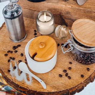 Cukierniczka Cukiernica z Pokrywką Łyżeczką Porcelanowa Biała ORION 10 cm