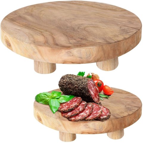 Deska do Serwowania Tekowa HOME STYLING 30 cm Okrągła Drewniana na Nóżkach