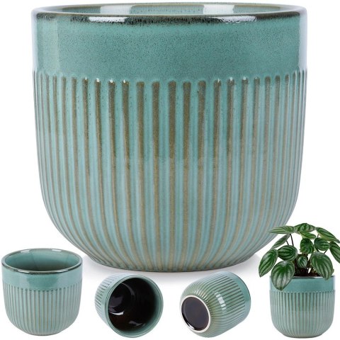 Doniczka Osłonka Porcelanowa Ozdobna Dekoracyjna Zielona VILDE 17 cm