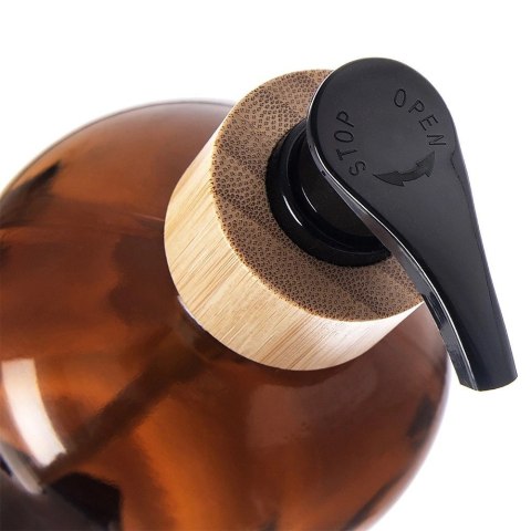 Dozownik do Mydła ORION 500 ml Szklany Brązowy z Bambusową Wstawką
