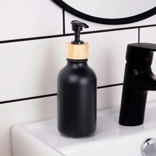 Dozownik do Mydła VILDE 300 ml Czarny Mat z Bambusem i Blokadą Pompki