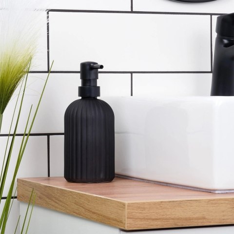 Dozownik do Mydła VILDE 400 ml Szklany Czarny Mat Ryflowany z Blokadą