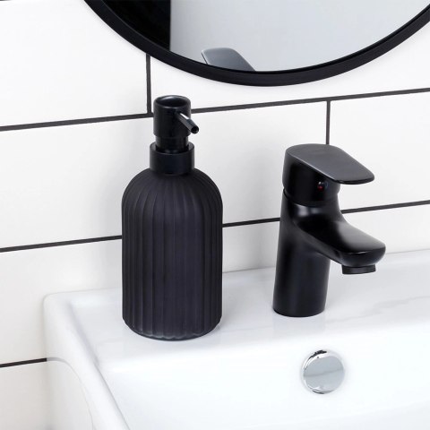 Dozownik do Mydła VILDE 400 ml Szklany Czarny Mat Ryflowany z Blokadą