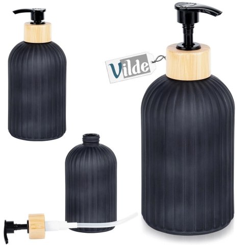 Dozownik do Mydła VILDE 400 ml Szklany Czarny Mat z Bambusem z Blokadą