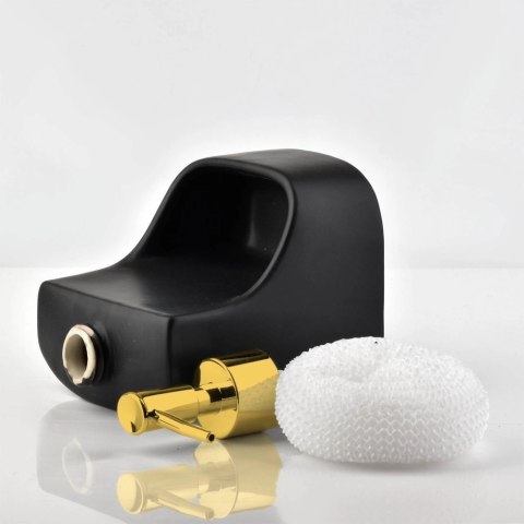 Dozownik do Naczyń Ceramiczny VILDE 400 ml z Gąbką, Czarny ze Złotą Pompką