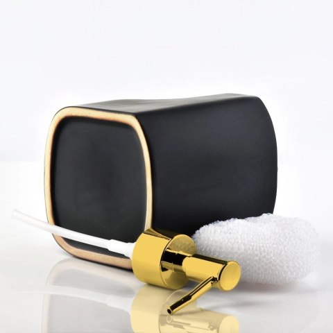 Dozownik do Naczyń Ceramiczny VILDE 400 ml z Gąbką, Czarny ze Złotą Pompką