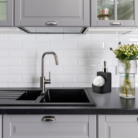 Dozownik do Naczyń Ceramiczny VILDE 400 ml z Gąbką i Kieszenią, Czarny Mat