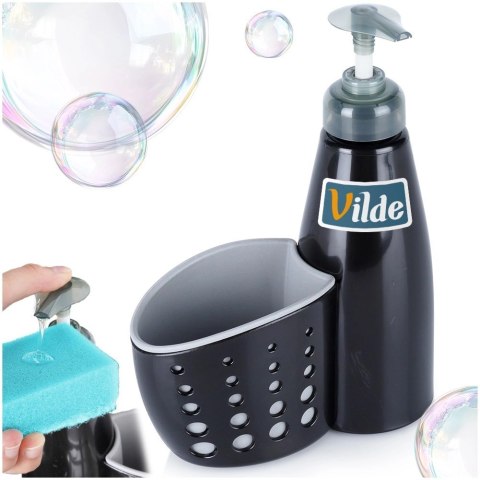 Dozownik do Naczyń VILDE 370 ml z Pojemnikiem na Gąbkę Czarny Praktyczny