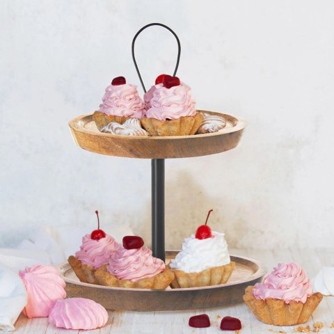 Drewniana Patera Dekoracyjna na Przekąski Ciasta 2-Poziomowa ORION 30 cm